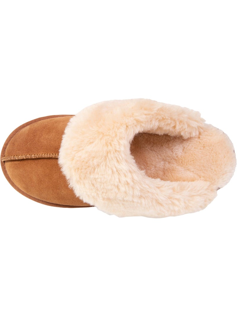 Chaussons mules cuir fourré chaud femme isotoner Camel - Kiabi