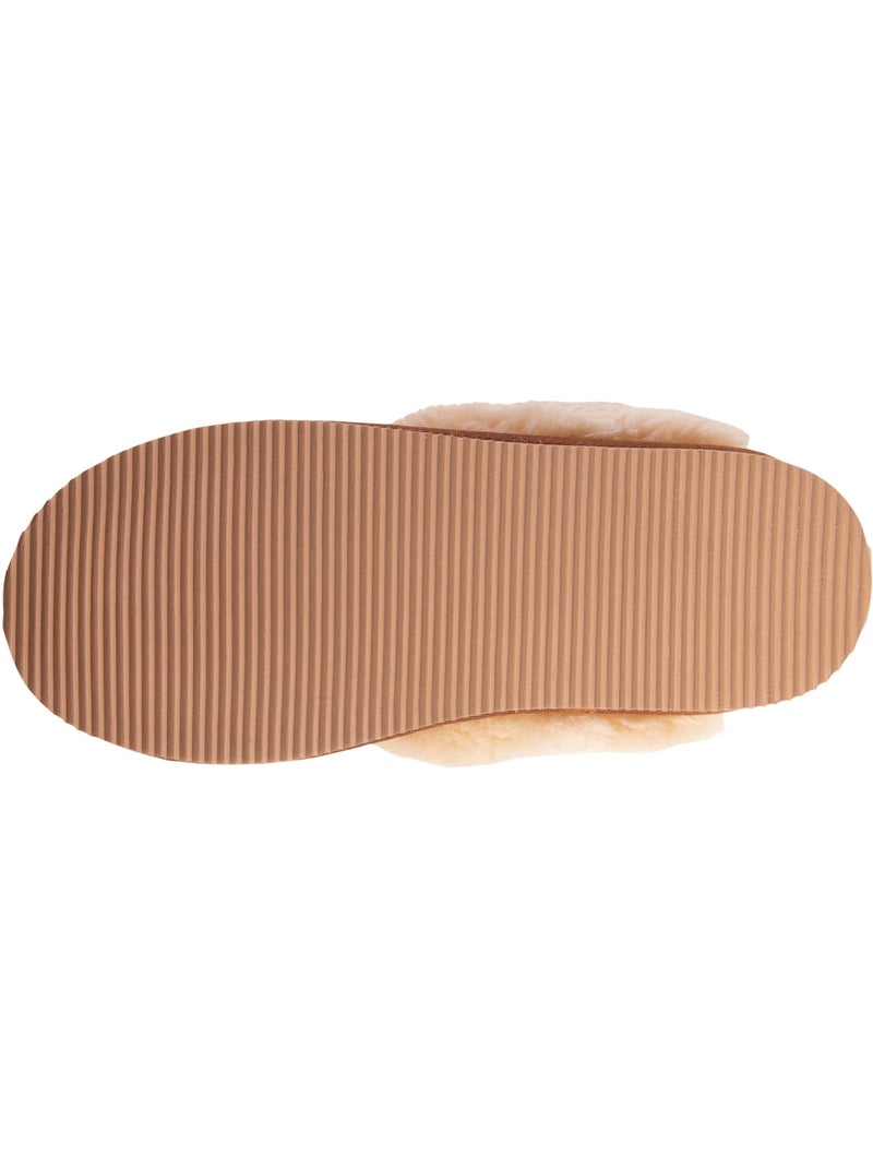 Chaussons mules cuir fourré chaud femme isotoner Camel - Kiabi