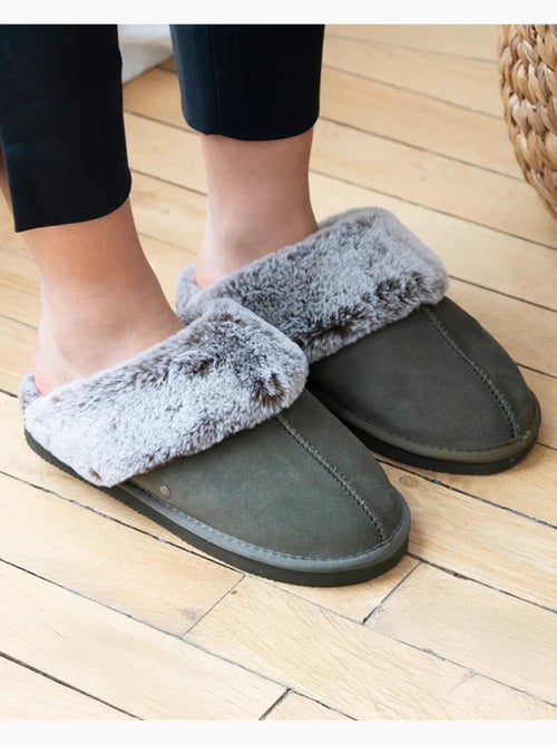 Chaussons mules cuir fourré chaud femme isotoner - Kiabi Chaussons mules cuir fourré chaud femme isotoner - Kiabi