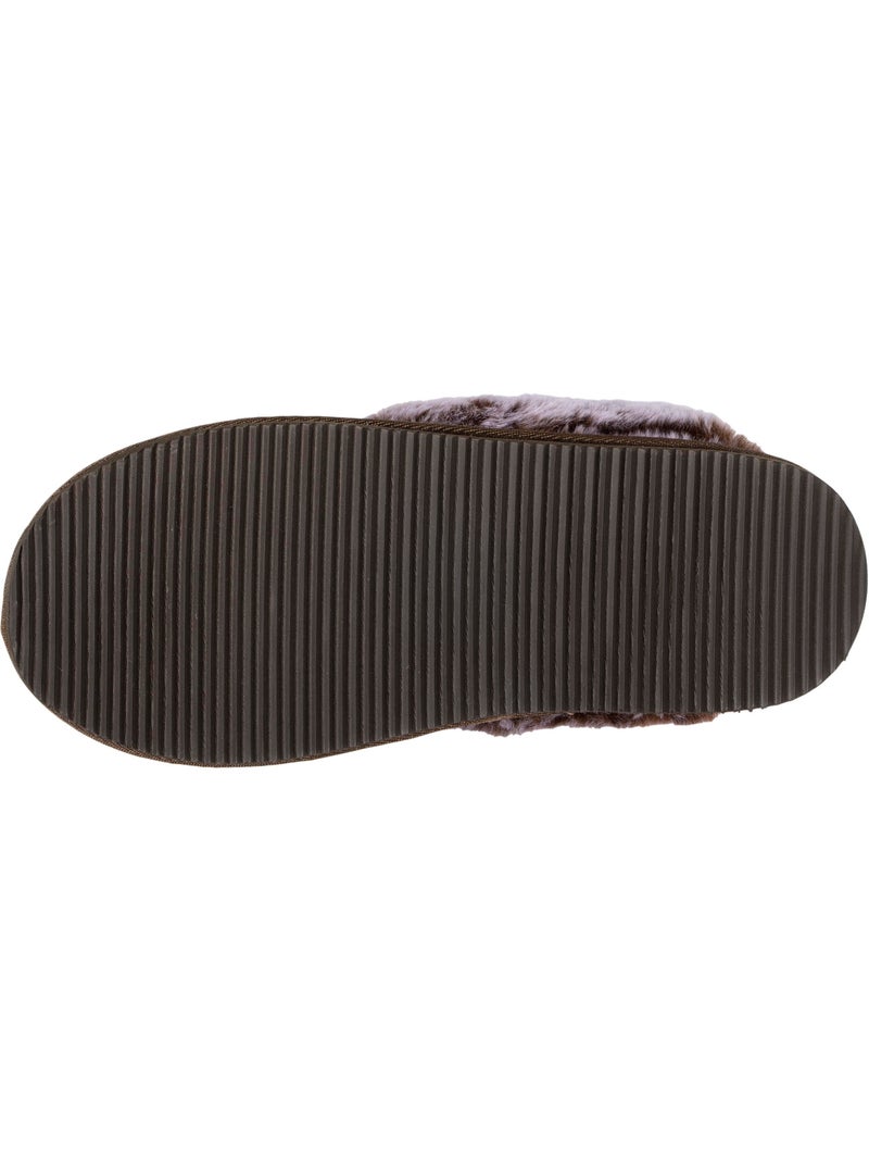 Chaussons mules cuir fourré chaud femme isotoner Kaki - Kiabi