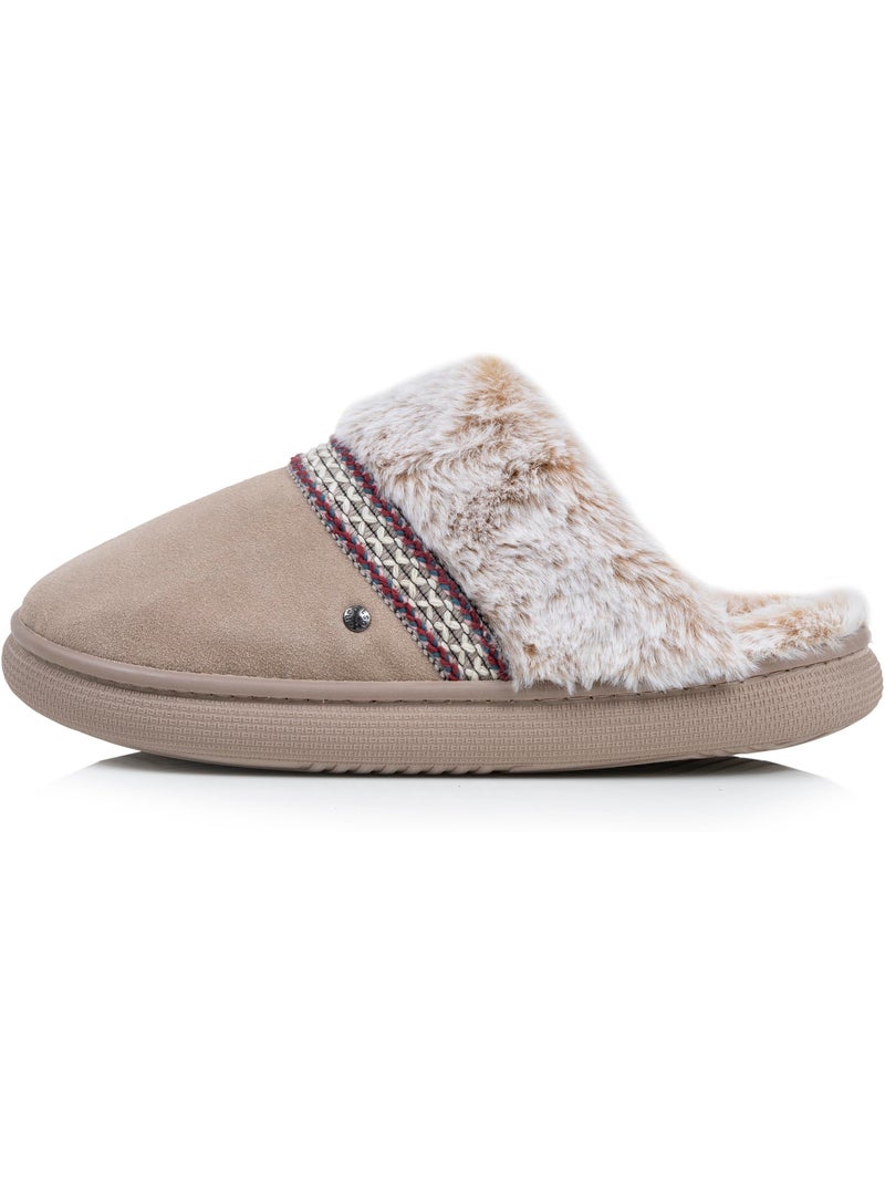 Chaussons mules cuir semelle bloup extra confort femme Beige - Kiabi