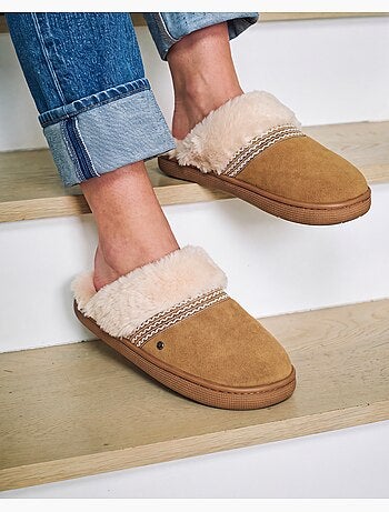 Chaussons mules cuir semelle bloup extra confort femme