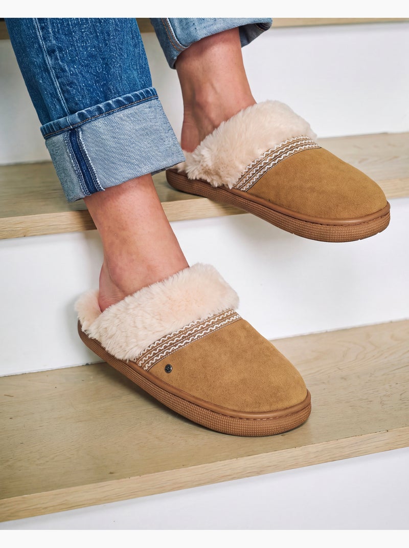 Chaussons mules cuir semelle bloup extra confort femme Camel - Kiabi