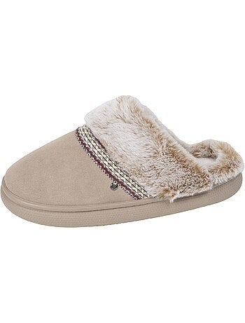 Chaussons mules cuir semelle bloup extra confort femme isotoner