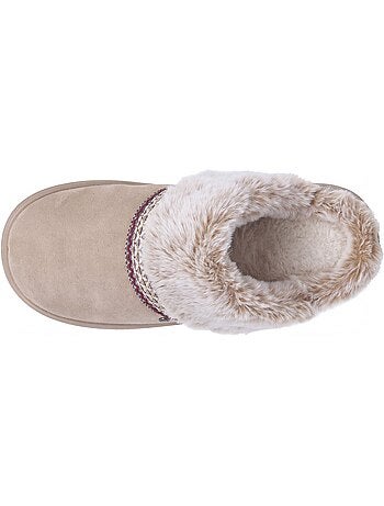 Chaussons mules cuir semelle bloup extra confort femme isotoner