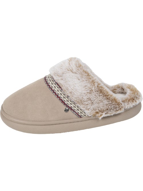 Chaussons mules cuir semelle bloup extra confort femme isotoner - Kiabi
