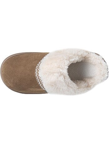 Chaussons mules cuir semelle bloup extra confort femme isotoner
