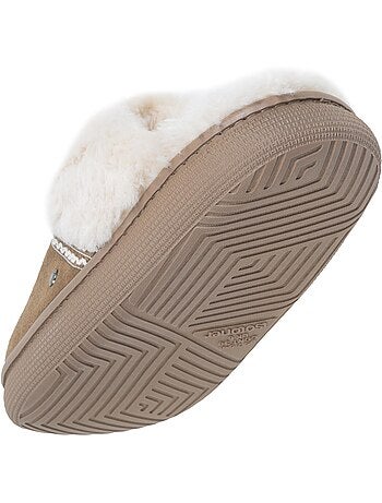 Chaussons mules cuir semelle bloup extra confort femme isotoner