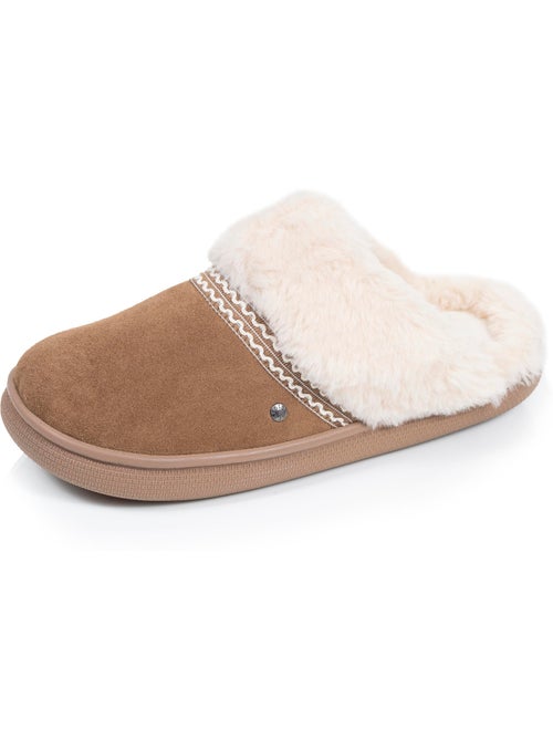 Chaussons mules cuir semelle bloup extra confort femme isotoner - Kiabi