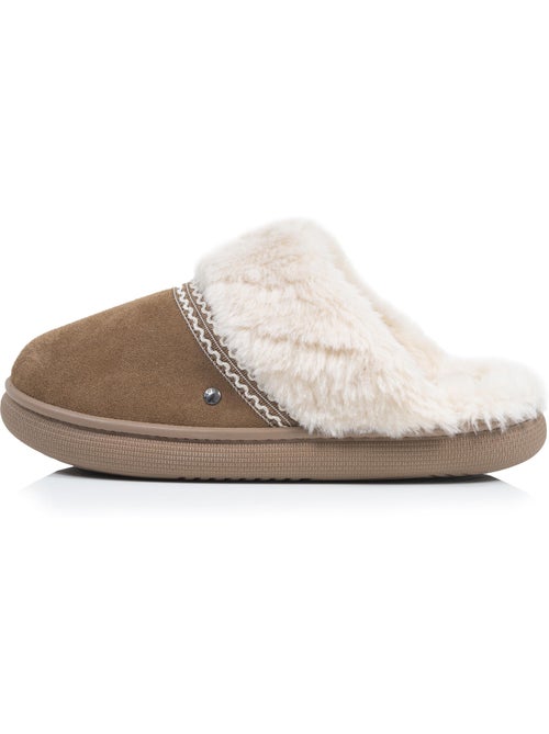 Chaussons mules cuir semelle bloup extra confort femme isotoner - Kiabi