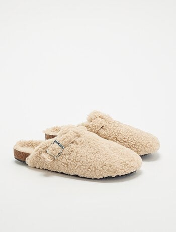 Chaussons mules effet moutonné avec bride
