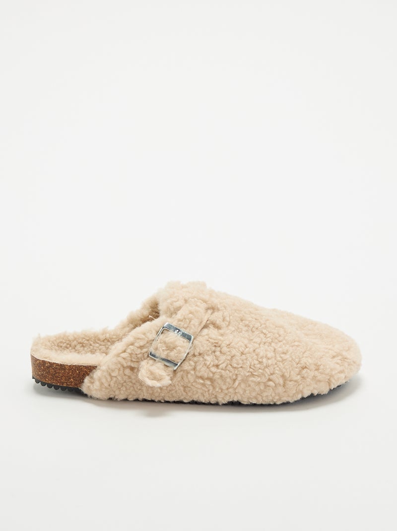 Chaussons mules effet moutonné avec bride Beige - Kiabi