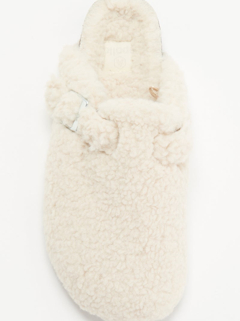 Chaussons mules effet moutonné avec bride Blanc - Kiabi