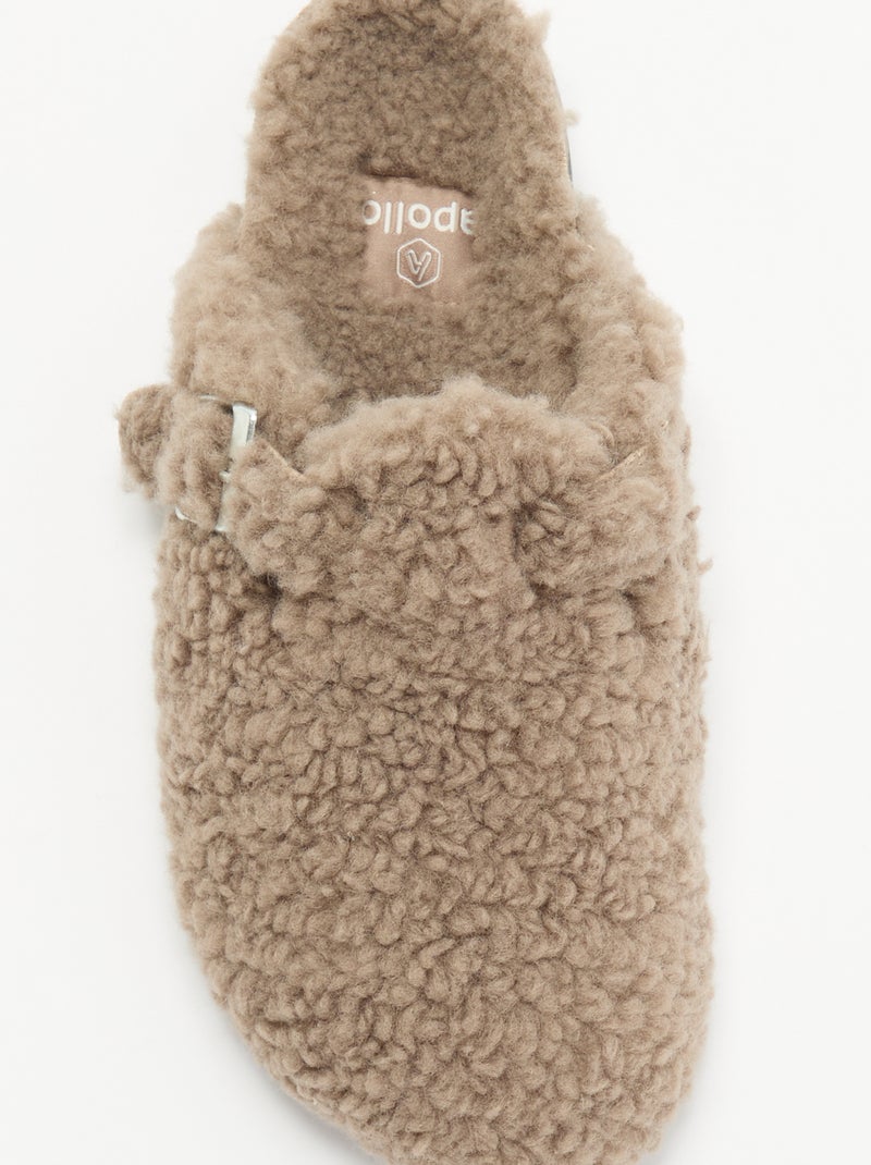Chaussons mules effet moutonné avec bride Marron - Kiabi