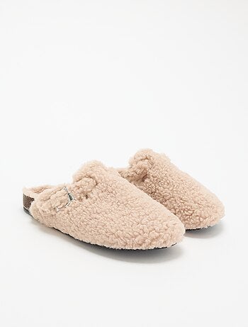 Chaussons mules effet moutonné avec bride