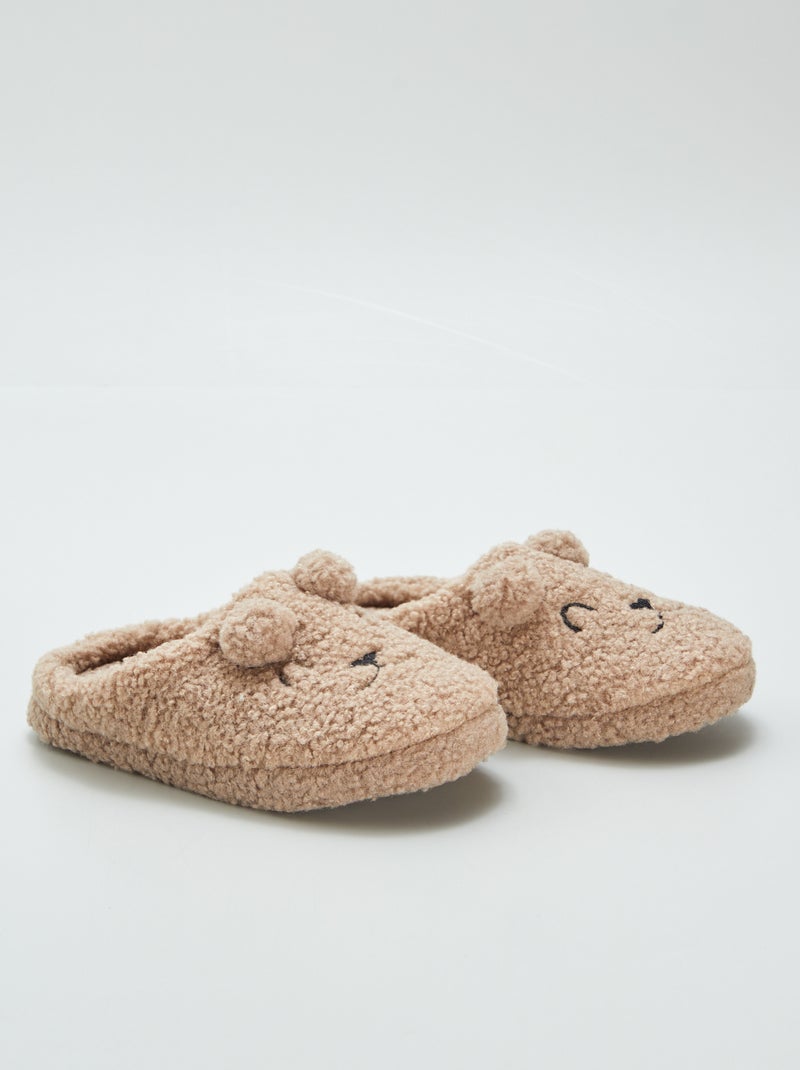 Chaussons mules effet moutonné Marron - Kiabi