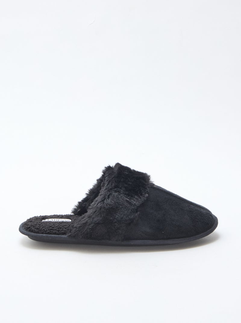 Chaussons mules effet pelucheux Noir - Kiabi