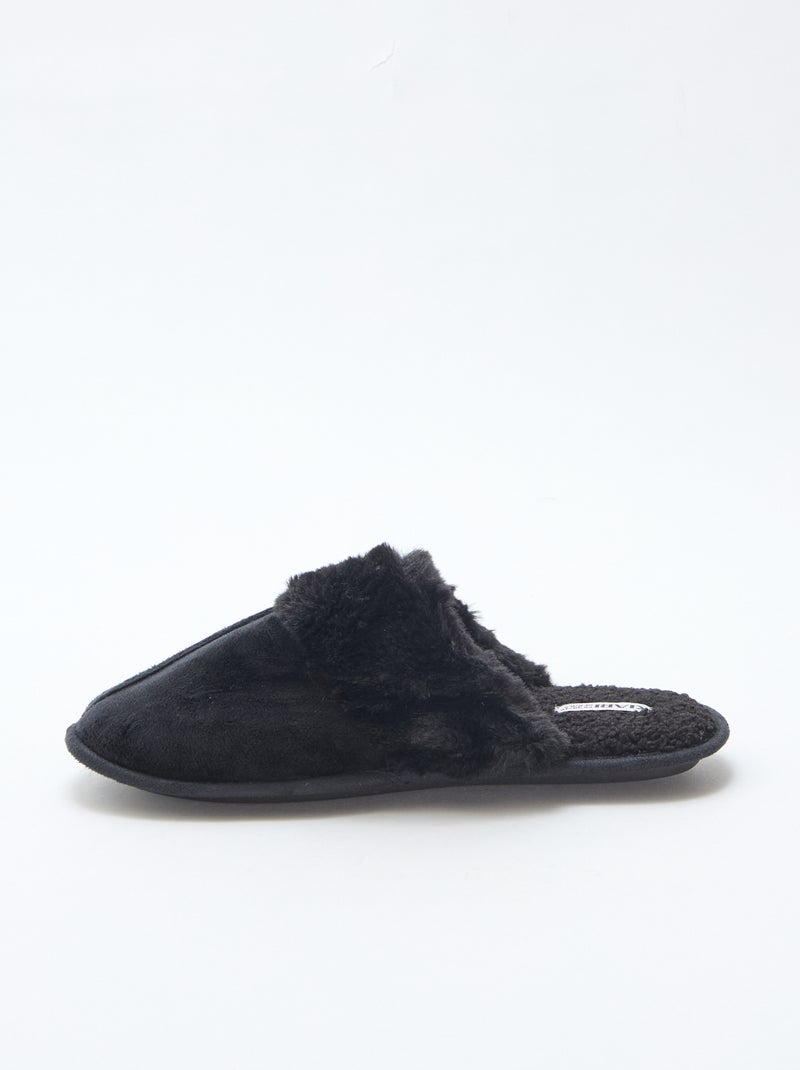 Chaussons mules effet pelucheux Noir - Kiabi
