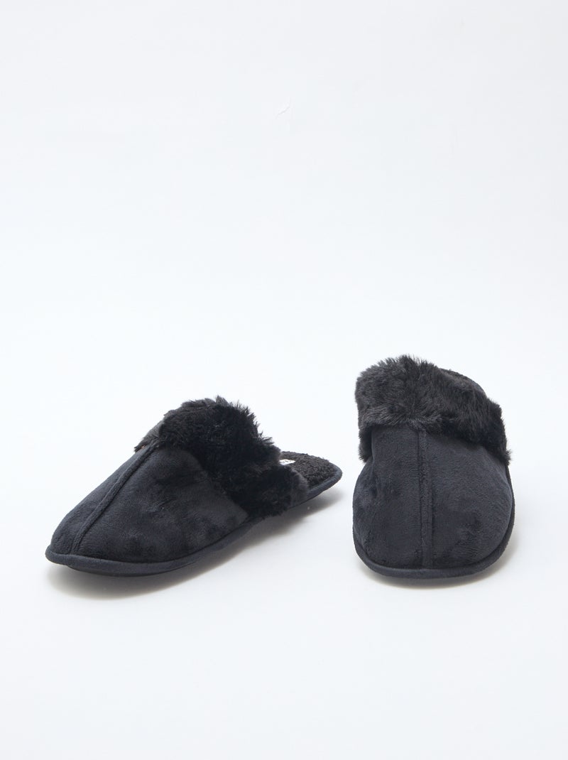 Chaussons mules effet pelucheux Noir - Kiabi