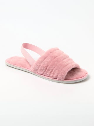 Chaussons mules élastiquée maille peluche