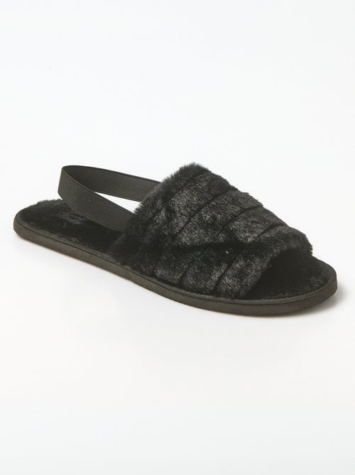 Chaussons mules élastiqués maille peluche - AFIBEL - Kiabi