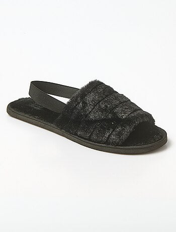 Chaussons mules élastiqués maille peluche