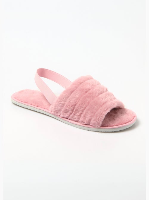 Chaussons mules élastiqués maille peluche - Kiabi