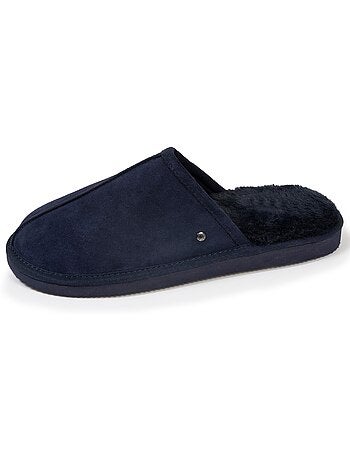 Chaussons mules en cuir et interieur ultra doux en homme isotoner