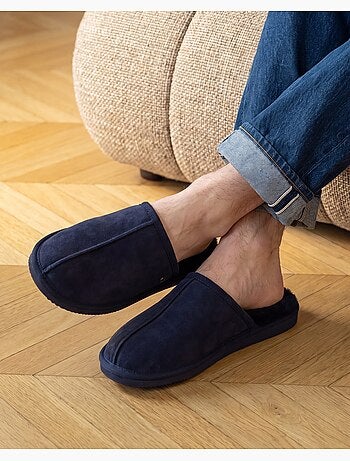 Chaussons mules en cuir et interieur ultra doux en homme isotoner