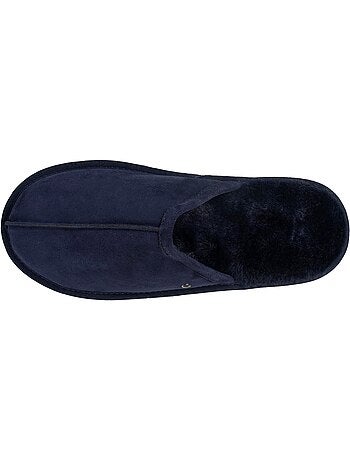 Chaussons mules en cuir et interieur ultra doux en homme isotoner