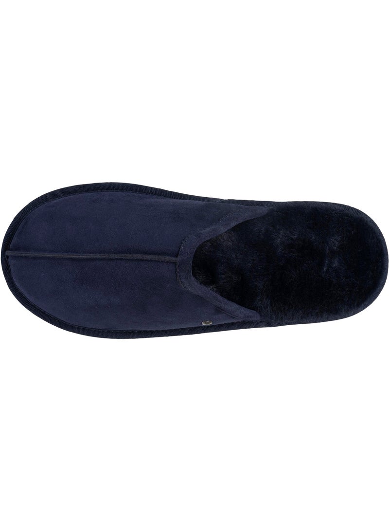 Chaussons mules en cuir et interieur ultra doux en homme isotoner Bleu marine - Kiabi