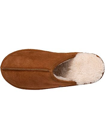 Chaussons mules en cuir et interieur ultra doux en homme isotoner