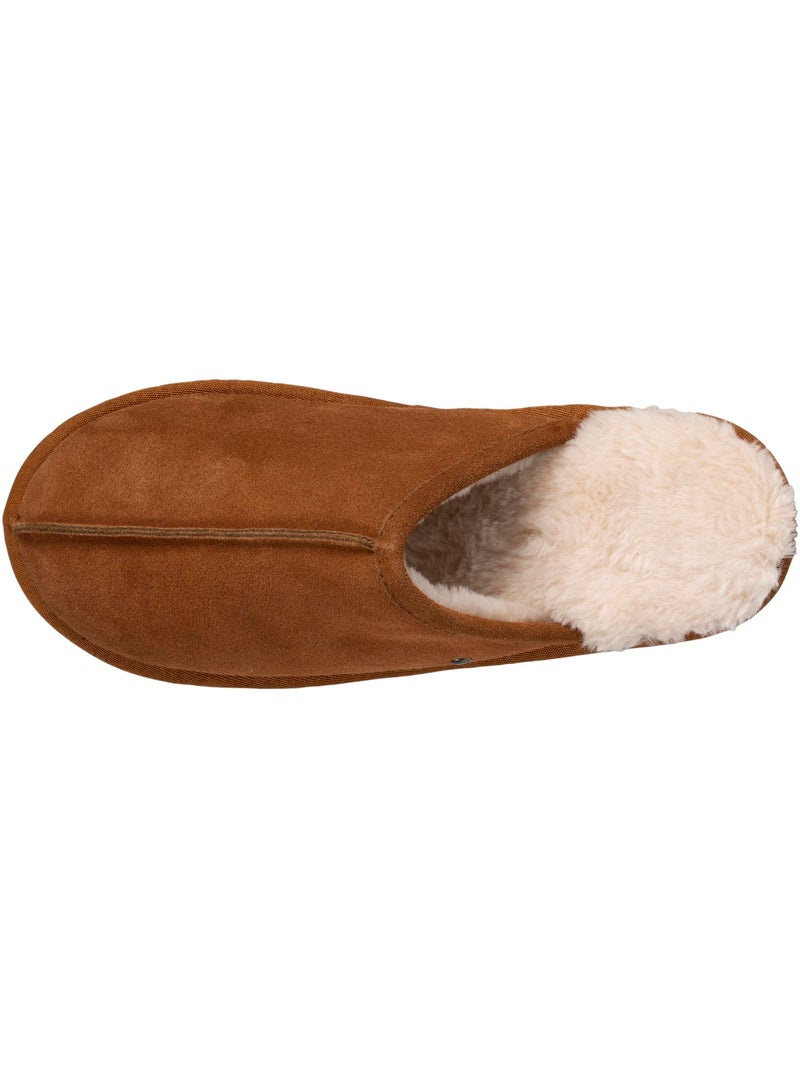 Chaussons mules en cuir et interieur ultra doux en homme isotoner Camel - Kiabi