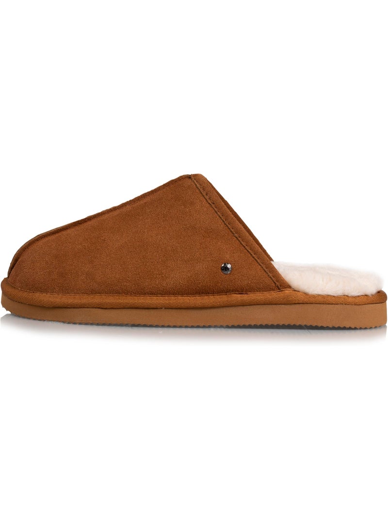 Chaussons mules en cuir et interieur ultra doux en homme isotoner Camel - Kiabi