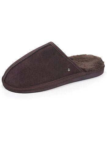 Chaussons mules en cuir et interieur ultra doux en homme isotoner