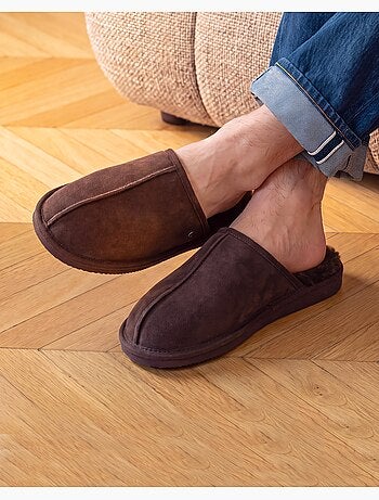 Chaussons mules en cuir et interieur ultra doux en homme isotoner