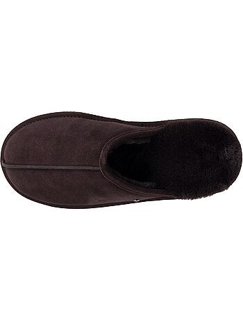 Chaussons mules en cuir et interieur ultra doux en homme isotoner