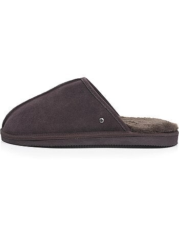 Chaussons mules en cuir et interieur ultra doux en homme isotoner