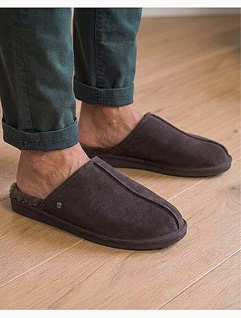 Chaussons mules en cuir et interieur ultra doux en homme