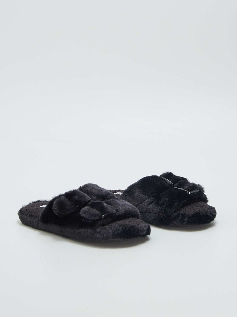 Chaussons mules en fausses fourrures Noir - Kiabi