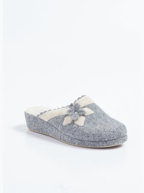 Chaussons mules en feutre, détail fleur - Afibel - Kiabi