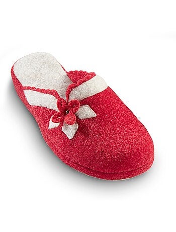 Chaussons mules en feutre, détail fleur - afibel
