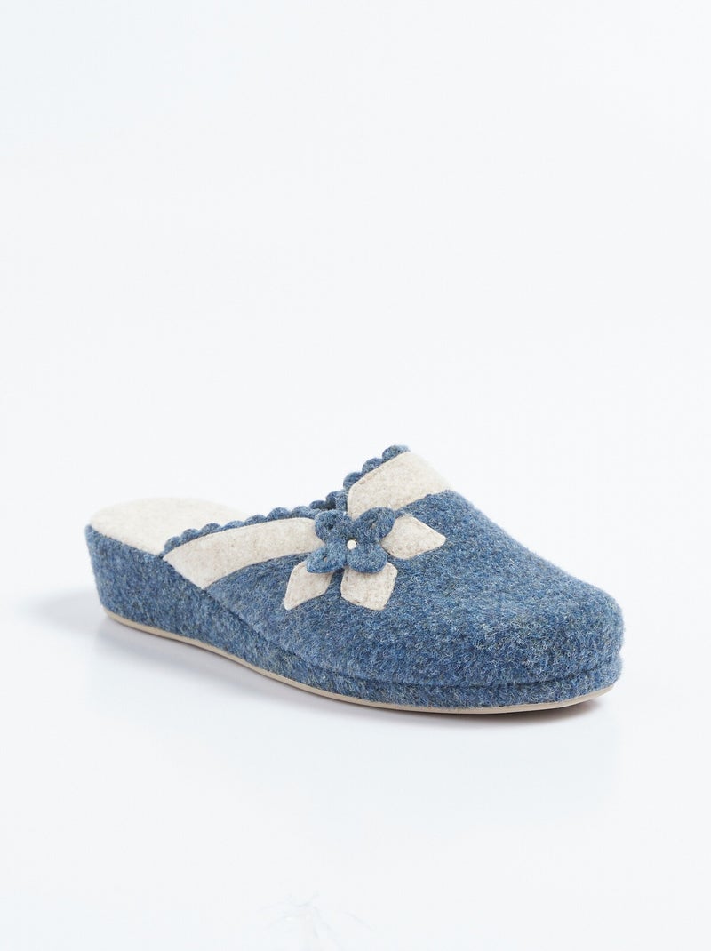 Chaussons mules en feutre, détail fleur Bleu marine - Kiabi