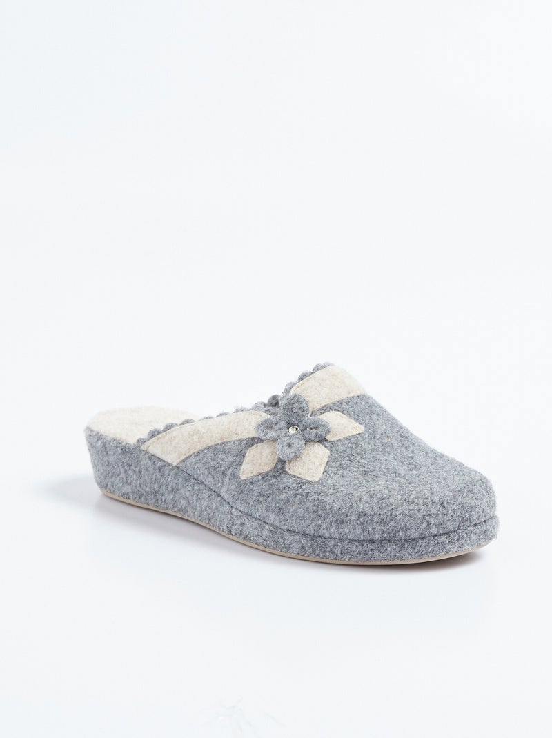 Chaussons mules en feutre, détail fleur Gris - Kiabi