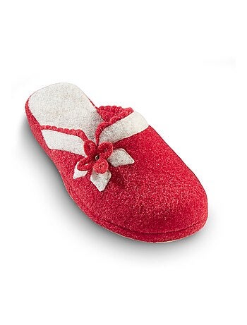 Chaussons mules en feutre, détail fleur