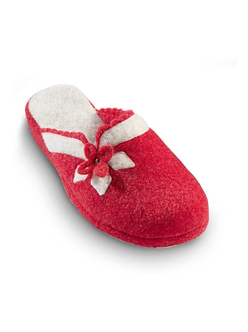 Chaussons mules en feutre, détail fleur Rouge - Kiabi