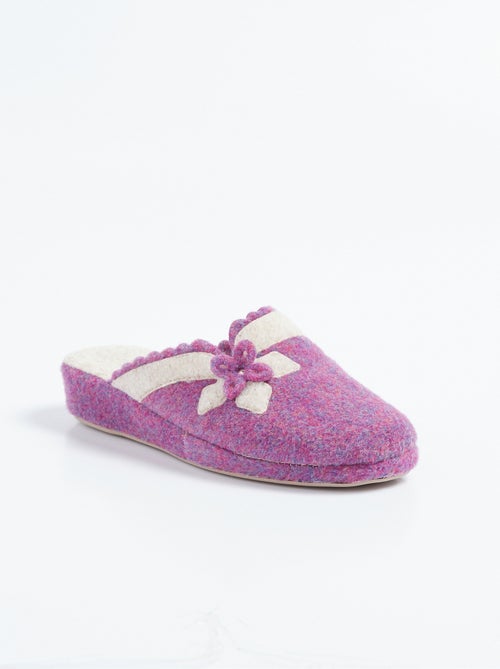 Chaussons mules en feutre, détail fleur - Kiabi
