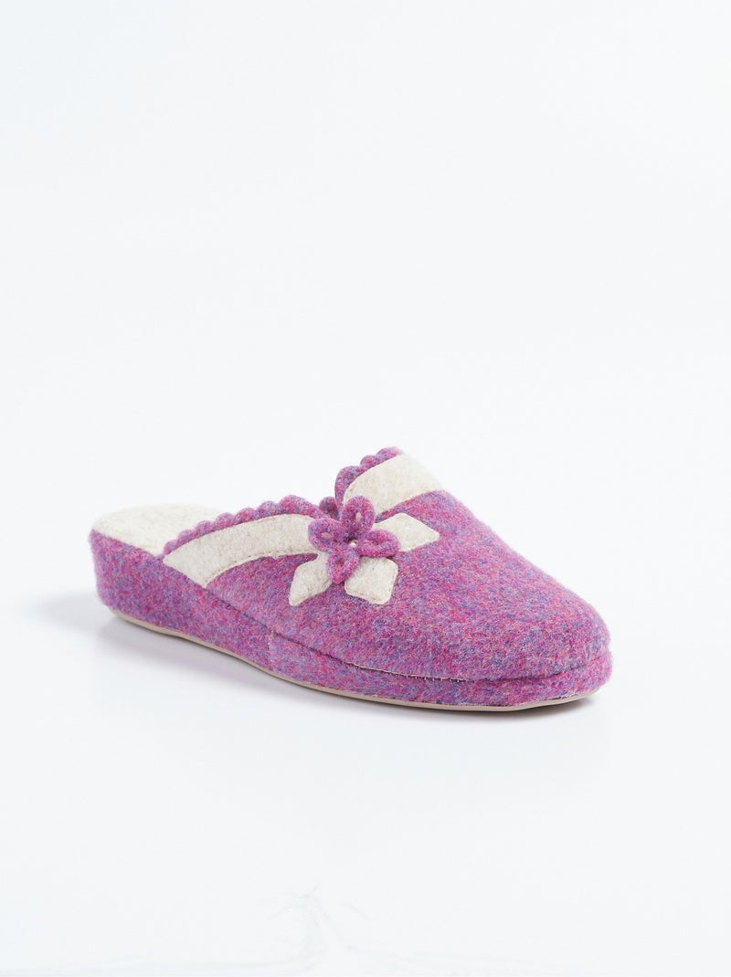 Chaussons mules en feutre, détail fleur Violet clair - Kiabi