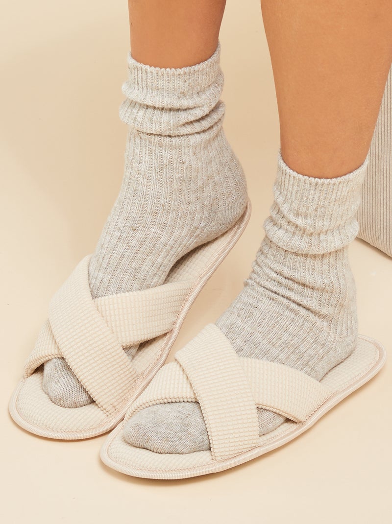 Chaussons mules en gaze de coton Beige - Kiabi