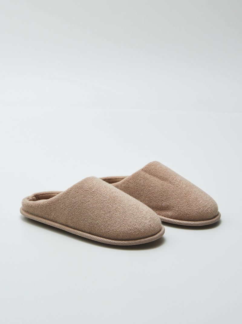 Chaussons mules en maille bouclette Beige - Kiabi